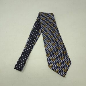 Gianni Versace Mens Silk Tie Blue Gold Medusa Head Diamond Lattice Made in Italy